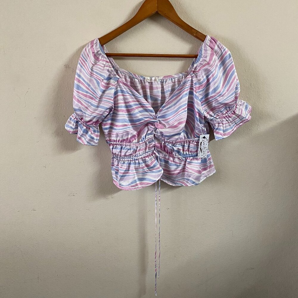 VIVRE LA VIE SMALL PINK / WHITE / BLUE STRIPED CROP TOP